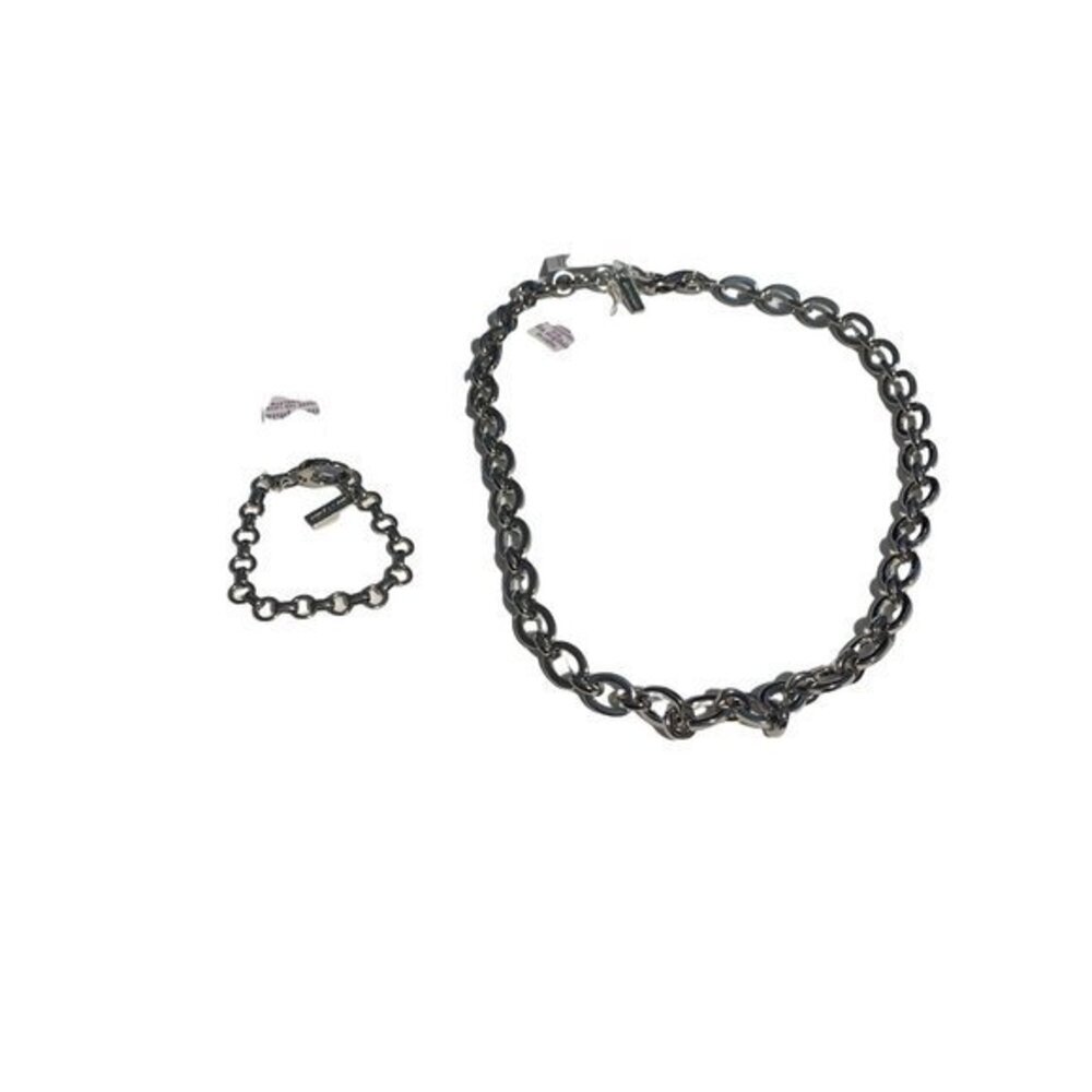 Lia Sophia Silver Tone Curb‎ Link Chain Bracelet Set 2pcs